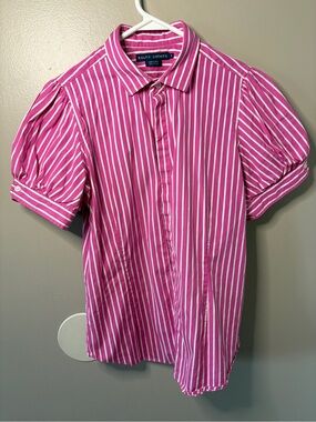 Ralph Lauren Pink and White Striped Short-Sleeve Button-Up Shirt